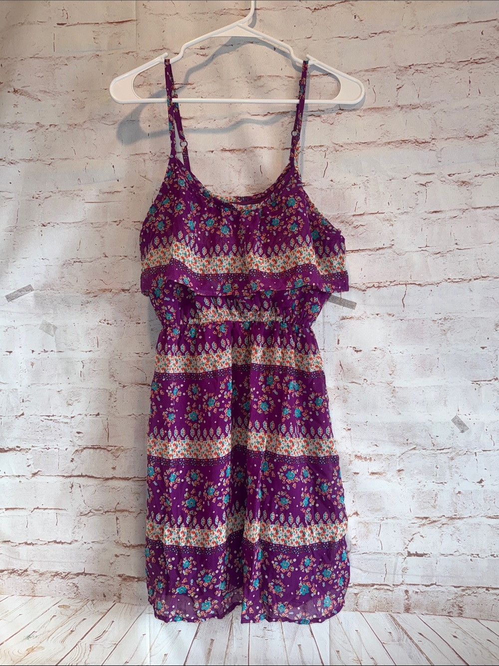 Mossimo Small Floral Purple Spaghetti-Strap Mini Dress adjustable straps scoop